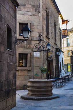Barcelona, İspanya - 13 Ocak 2018: mimari karmaşık Poble Espanyol ülkenin geleneksel mimarisinin. Barselona'da düzenlenen bir uluslararası sergi için 1929 yılında oluşturulan. 