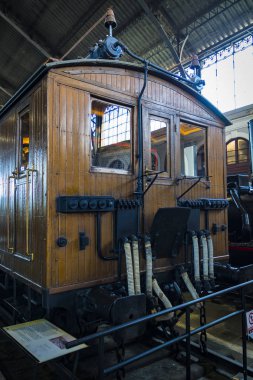 Madrid, İspanya - 27 Mart, 2018: Müzesi trenler Madrid Fuar demiryolu donatımı servis ekipman ve tarihi gelişimi. 