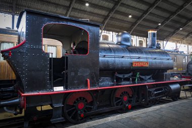 Madrid, İspanya - 27 Mart, 2018: Müzesi trenler Madrid Fuar demiryolu donatımı servis ekipman ve tarihi gelişimi. 