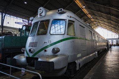 Madrid, İspanya - 27 Mart, 2018: Müzesi trenler Madrid Fuar demiryolu donatımı servis ekipman ve tarihi gelişimi. 