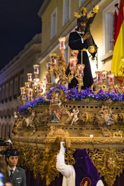 Madrid, İspanya - 28 Mart, 2018: günahkarlar Madrid sokaklarında boyunca tabii kutsal hafta içi Katolik dini ve geleneksel meslek siparişler.
