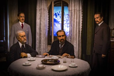 Barcelona, İspanya - 11 Ocak 2018: balmumu Müzesi rakamlar sokak Las Ramblas Barselona. 