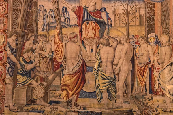 Milan Italia Iunie 2018 Expunerea Tapiseriilor Medievale Nobilii Din Milano — Fotografie, imagine de stoc