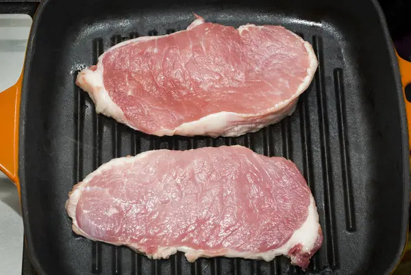 Vaření Steak Houby Grilovací Pánvi — Stock fotografie