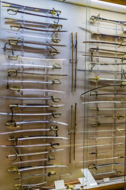 Madrid, İspanya - 28 Mart, 2018: Denizcilik Müzesi Madrid tarihinin İspanyol Donanması gemi modelleri tarihi eser 