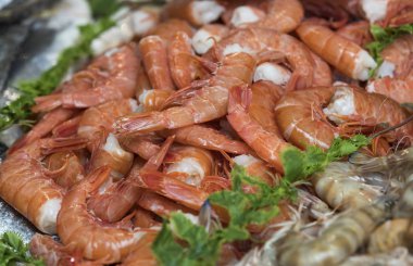 Arka plan taze deniz ürünleri balık Yengeç deniz tarağı 