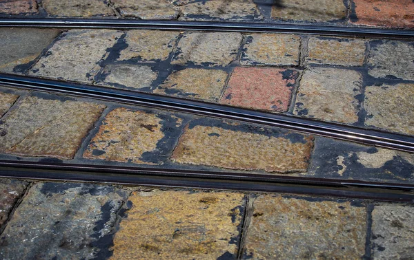 Abstrakter Hintergrund Straßenbahnschienen Nahaufnahme Auf Den Straßen Mailands — Stockfoto