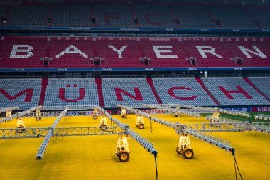 Münih, Almanya - 25 Kasım 2018: Ev stadyumu Allianz Arena Futbol Kulübü Munich Bavyera İçişleri.