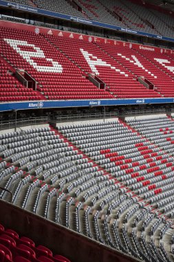 Münih, Almanya - 25 Kasım 2018: Ev stadyumu Allianz Arena Futbol Kulübü Munich Bavyera İçişleri.