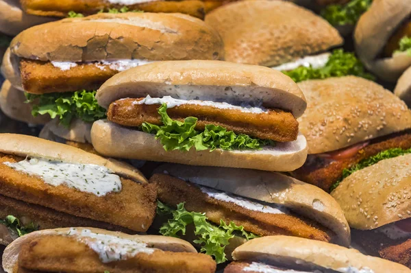 Panino Con Pesce Primo Piano Della Fiera — Foto Stock