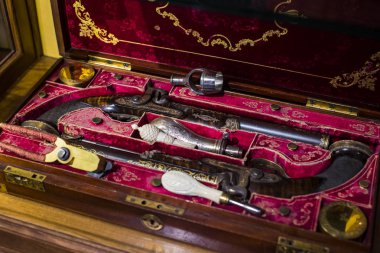 Madrid, İspanya - 28 Mart, 2018: Denizcilik Müzesi Madrid tarihinin İspanyol Donanması gemi modelleri tarihi eser . 