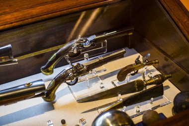 Madrid, İspanya - 28 Mart, 2018: Denizcilik Müzesi Madrid tarihinin İspanyol Donanması gemi modelleri tarihi eser . 