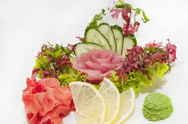 Japonská Kuchyně Sashimi Zeleninu Ryby Restauraci — Stock fotografie