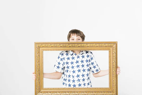 Portrait Boy White Background Picture Frame — Stock Photo, Image