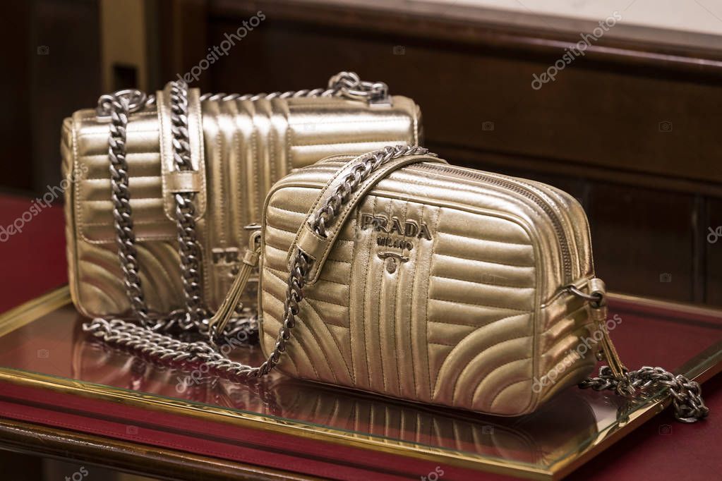 MILAN, ITALY - 2 JUNE, 2018: Products and products of stylish life in the Prada store in the city of Milan in Italy.