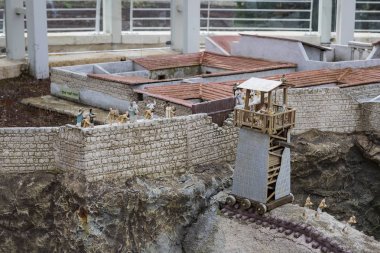 Latrun, İsrail - 23 Kasım 2017: minyatür mimari simge yapılar İsrail Açık Hava Müzesi. 