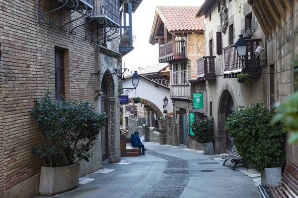 Βαρκελώνη Ισπανία Ιανουαρίου 2018 Αρχιτεκτονικό Συγκρότημα Poble Espanyol Της Παραδοσιακής — Φωτογραφία Αρχείου