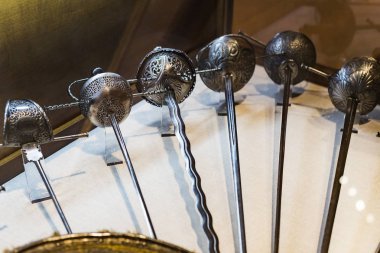 Madrid, İspanya - 28 Mart 2018:İspanya Donanması'nın Madrid tarihindeki Denizcilik Müzesi tarihi eser modellerini . 