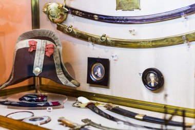 Madrid, İspanya - 28 Mart 2018:İspanya Donanması'nın Madrid tarihindeki Denizcilik Müzesi tarihi eser modellerini . 