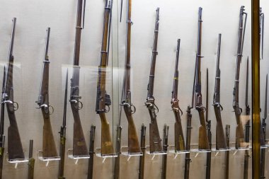 Madrid, İspanya - 28 Mart 2018:İspanya Donanması'nın Madrid tarihindeki Denizcilik Müzesi tarihi eser modellerini . 