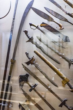 Madrid, İspanya - 28 Mart 2018:İspanya Donanması'nın Madrid tarihindeki Denizcilik Müzesi tarihi eser modellerini . 