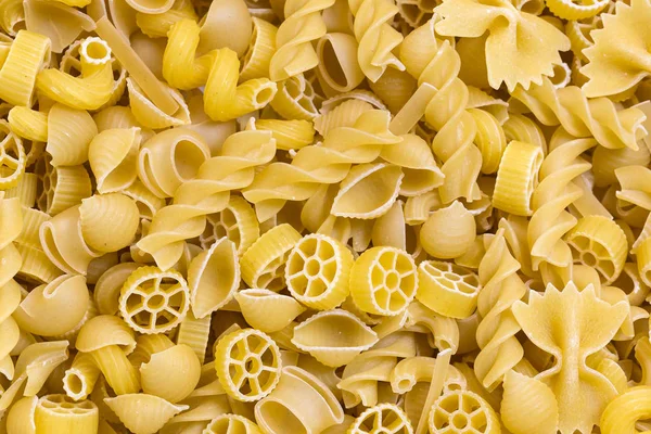 Raw Pasta Different Shapes Durum Wheat Closeup Background — Stock Photo, Image