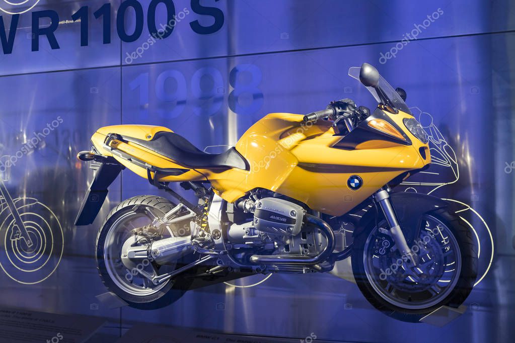 MUNICH, GERMANY - NOVEMBER 24, 2018 : Exhibition and achievements of the exhibits of the legendary models of cars and motorcycles in the BMW Museum.