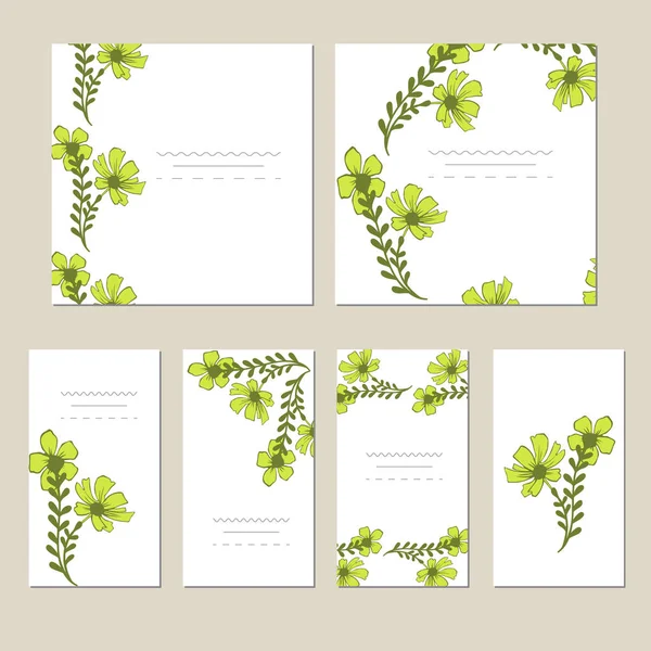 야생 꽃, 잎과 함께 식물원 카드입니다. 봄 장식 개념입니다. 꽃 포스터, 초대. — 스톡 벡터