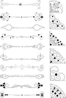 El vektör bölücüler çekilmiş. Çizgiler, kenarlıklar ve defne ayarlayın. Doodle tasarım öğeleri.