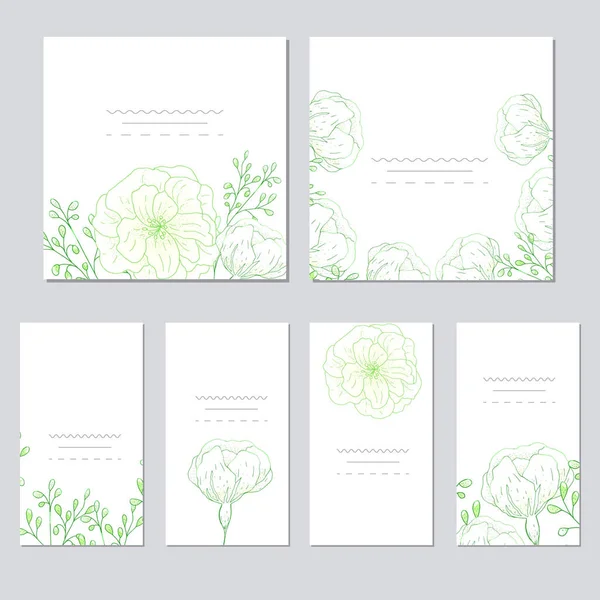 Collection of vector template label, visit cards, square greeting cards and banners with home plants, wild flowers and herbs.Business set of design templates Layout, mockup design for cosmetics. — Stock Vector