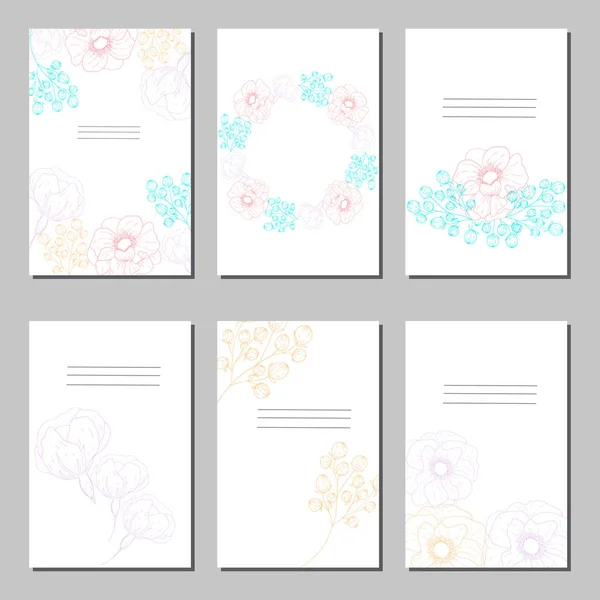 Conjunto de tarjeta con rosa flor, hojas . — Vector de stock