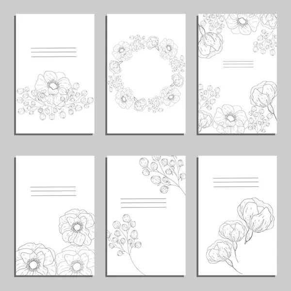 Set de carte avec rose fleur, feuilles . — Image vectorielle