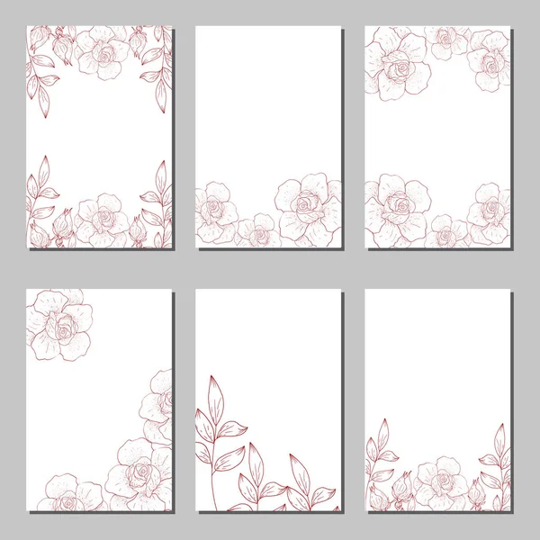 Set de carte avec rose fleur, feuilles . — Image vectorielle