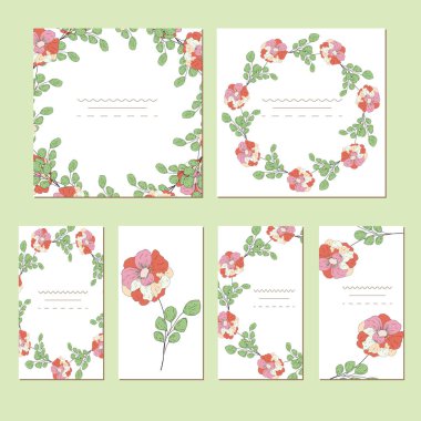 Kır çiçekleri ve yaprakları ile botanik kartı. Bahar süsleme kavramı. Çiçek poster, davet. Vektör düzen dekoratif tebrik kartı veya davetiye tasarım arka plan. Elle çizilmiş illüstrasyon.