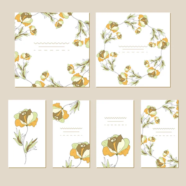 Cartão botânico com flores silvestres e folhas. Conceito de ornamento primavera. Cartaz floral, convite. Layout vetorial cartão decorativo ou fundo de design de convite. Ilustração desenhada à mão . — Vetor de Stock