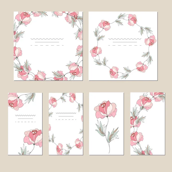 Tarjeta botánica con flores y hojas silvestres. Concepto de adorno de primavera. Cartel floral, invitar. Diseño vectorial decorativo tarjeta de felicitación o invitación de fondo de diseño. ilustración dibujada a mano . — Vector de stock