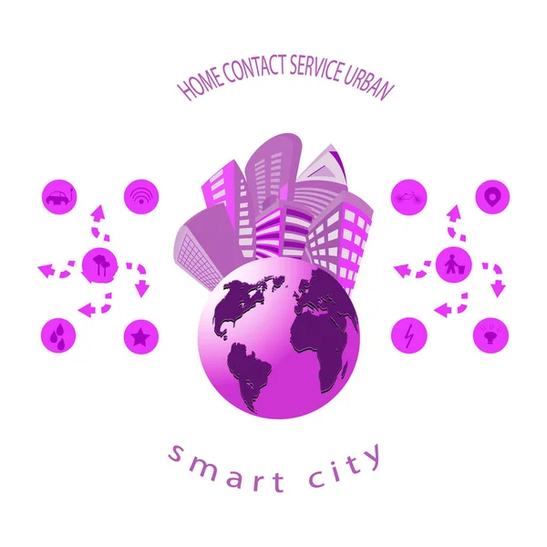 스마트 서비스와 아이콘, 사물의 인터넷, 네트워크, 증강 현실 개념이 있는 똑똑 한 도시 — 스톡 벡터