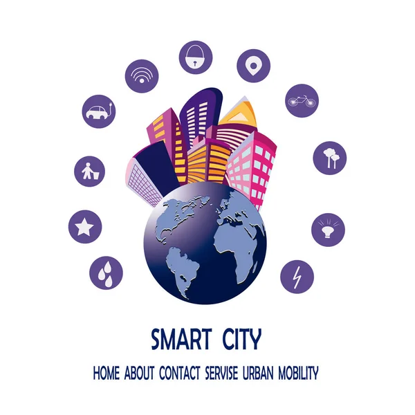 Inteligentní město s inteligentní služby a ikony, internet věcí, sítí a rozšířená realita koncept — Stockový vektor