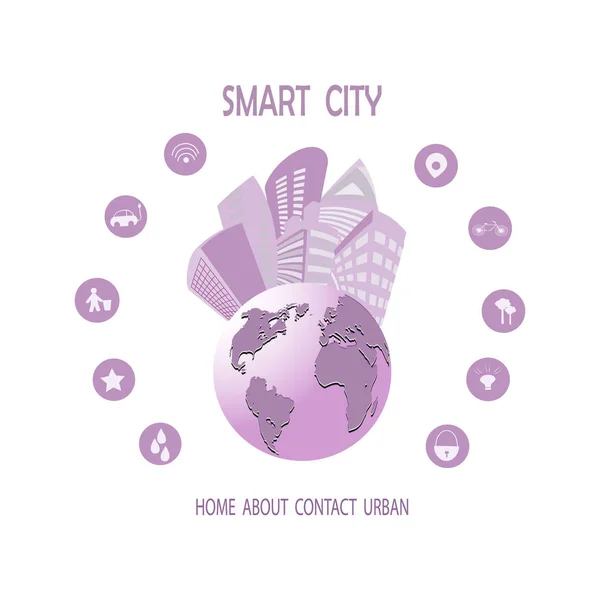 Smart city avec services et icônes intelligents, internet des objets, réseaux et concept de réalité augmentée — Image vectorielle