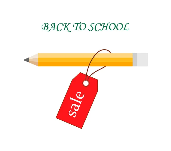 Tillbaka till skolan. Vector compocition med färgglada skolan pensils och Red Sale teg i vit bakgrund. — Stock vektor