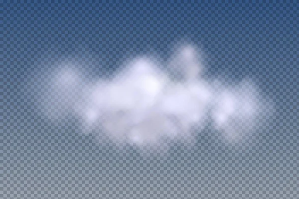 Gerçekçi izole ve şeffaf bulutlar, sis veya duman mavi bir arkaplanda. Grafik element vektörü. Logo, ağ ve yazdırma için vektör tasarımı.