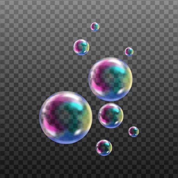 Realistické Transparentní Mýdlové Bubliny Duhovým Odrazem Izolované Designové Prvky — Stock fotografie