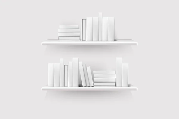 Mockup Bookshelf Bookson White Background White Shelves Template Vector Illustration — Stock Vector