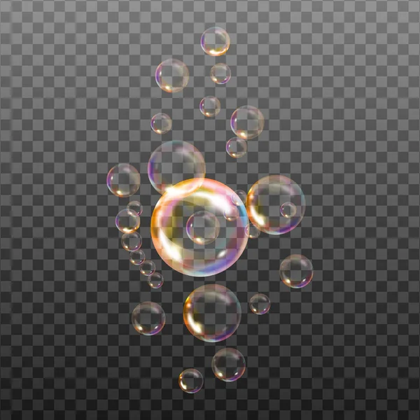 Набор Прозрачных Мыльных Пузырей Клетчатом Фоне Цветные Шары Векторная Текстура — стоковый вектор