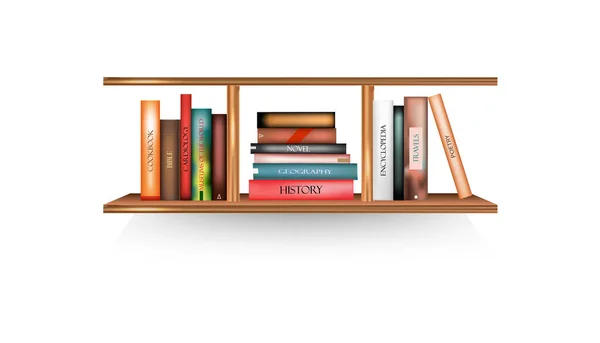 本棚のモックアップと本棚の白い背景茶色の棚テンプレートベクトルイラスト — ストックベクタ