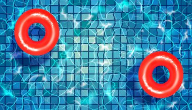 Yüzme havuzunda mavi su, halkalar, dalgalar ve röfle. 