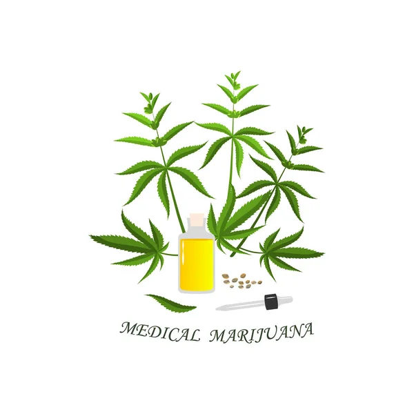 Set Bottiglia Olio Marijuana — Vettoriale Stock