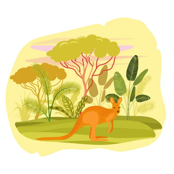 树木和植物背景上的动物 澳大利亚矢量图 — 图库矢量图片