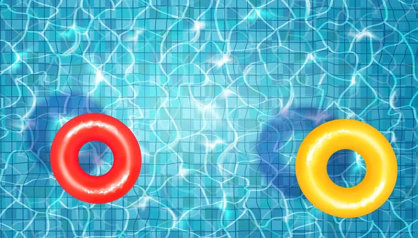 Schwimmbad mit blauem Wasser, Ringen, Wellen und Highlights. — Stockvektor