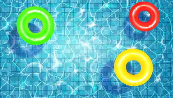 Zwembad met blauw water, ringen, rimpels en highlights. — Stockvector